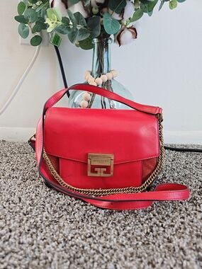 Givenchy Red Leather Shoulder Bag with Chain Detail